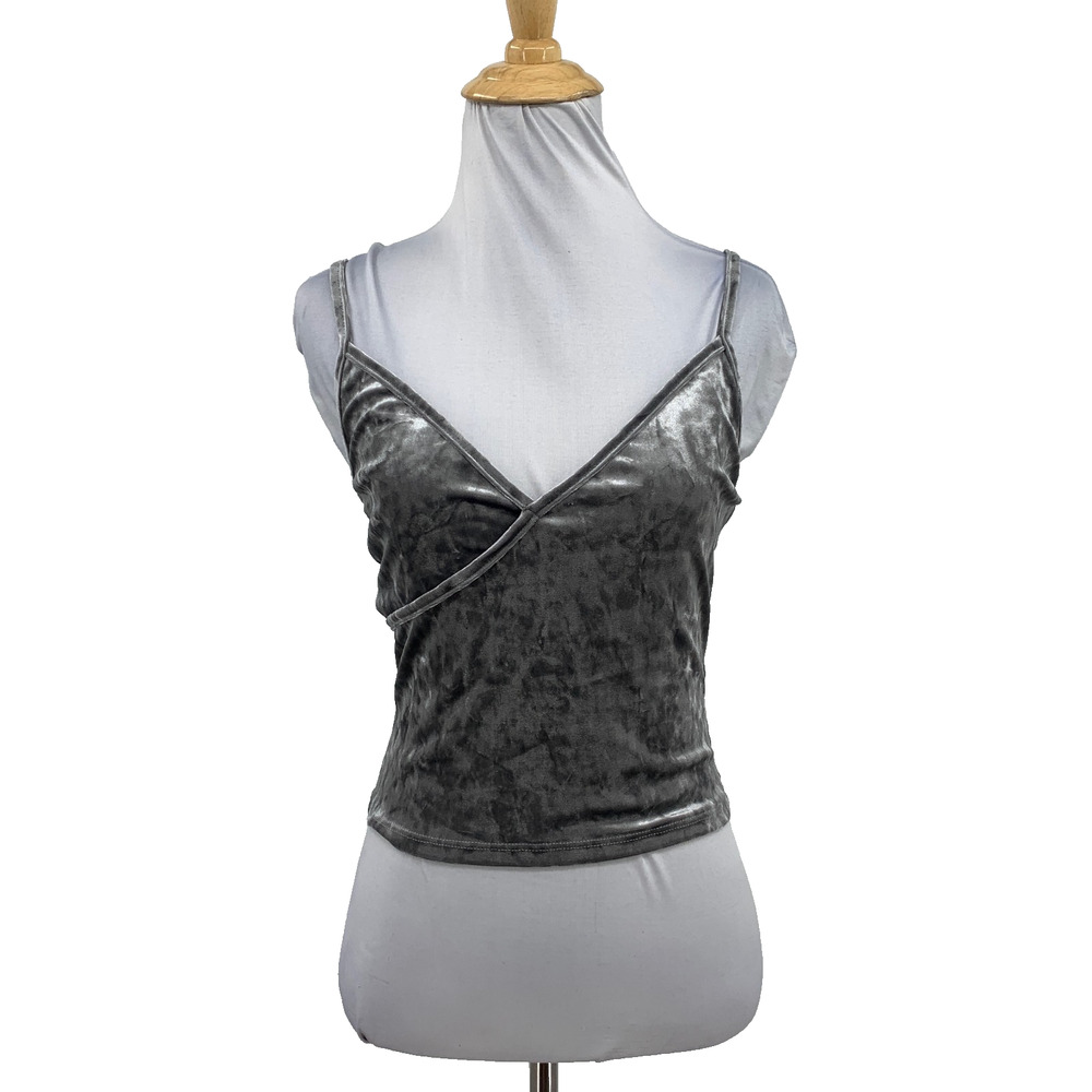 Ivy + Main Top Womens S Small Silver Sleeveless Surplus Velvet Cropped Cami Tank